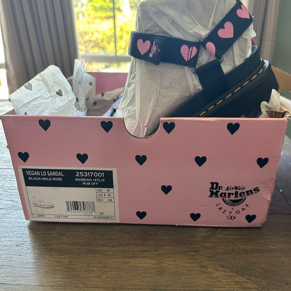 Dr. Martens x Lazy Oaf Black Sandals with Pink Hearts - Picture 3 of 8